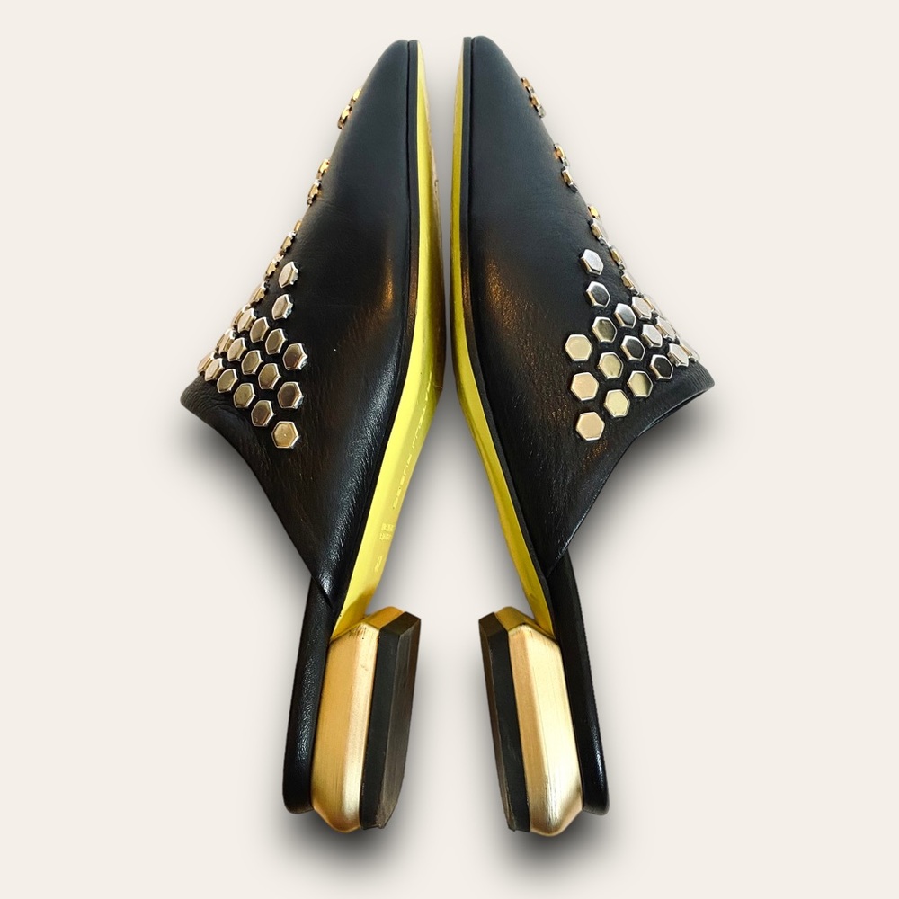 Fratelli Russo Studded Slide Mules w/ Geometric Heel SZ 37 - Picture 7 of 12